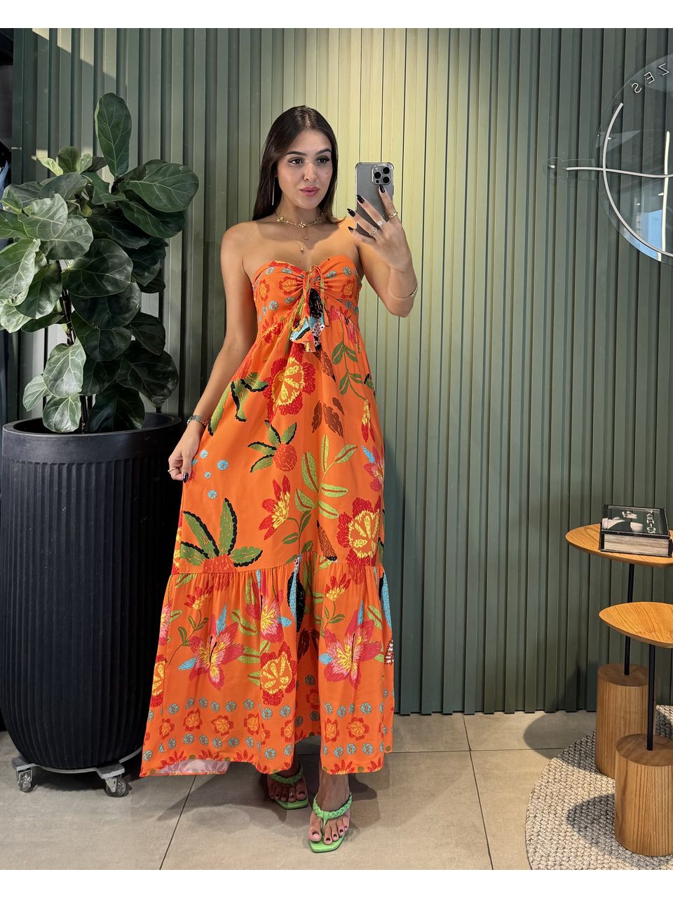 VESTIDO LONGO TALIA LARANJA ESTAMPA TUCANO - 00066... - ISABELA MENEZES