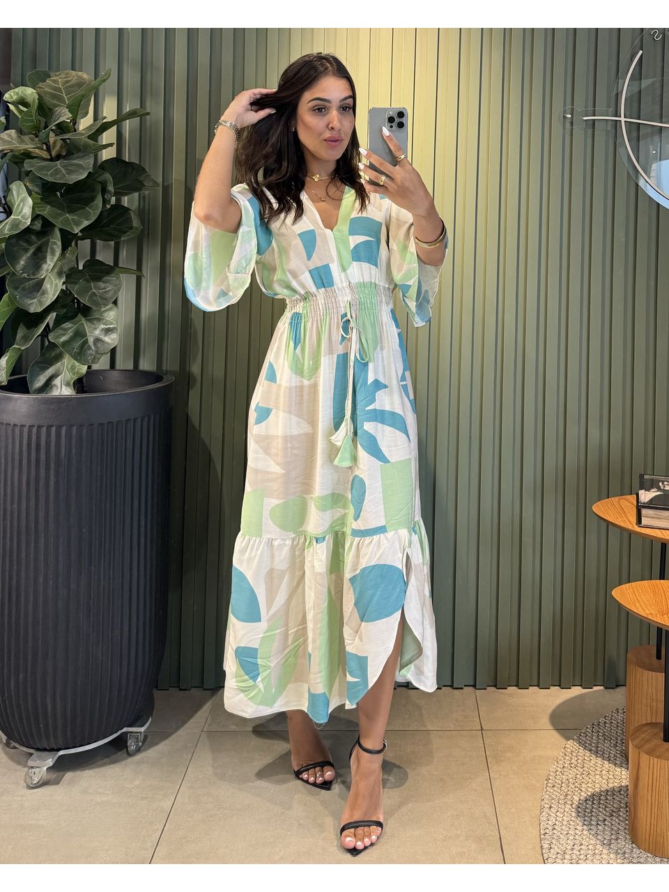 VESTIDO ISIS VERDE AGUA ESTAMPADO - 0011710179 - ISABELA MENEZES