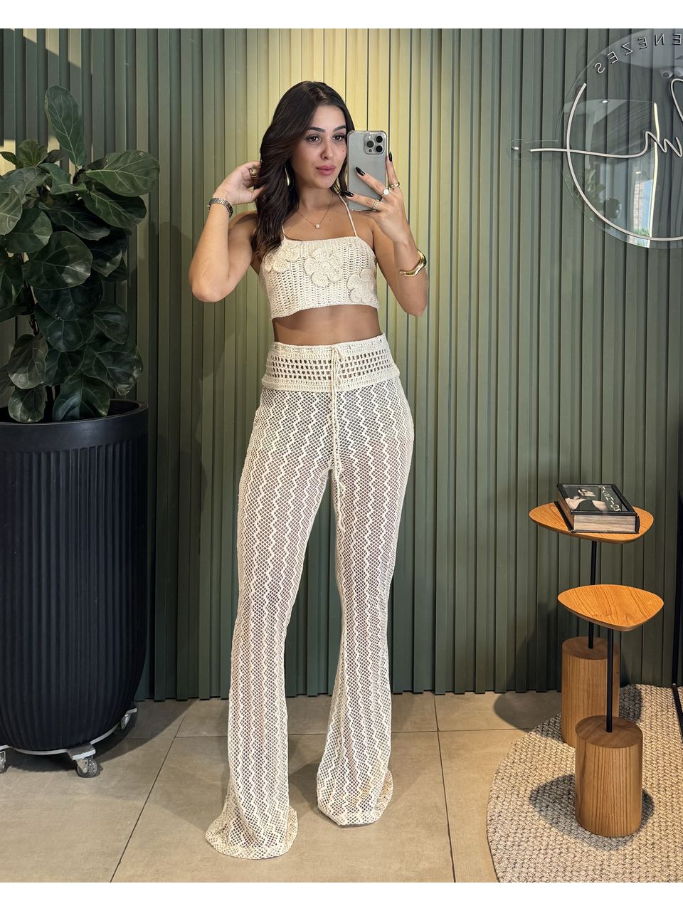CONJUNTO FLOR CROCHÊ OFF WHITE - 0011920003 - ISABELA MENEZES