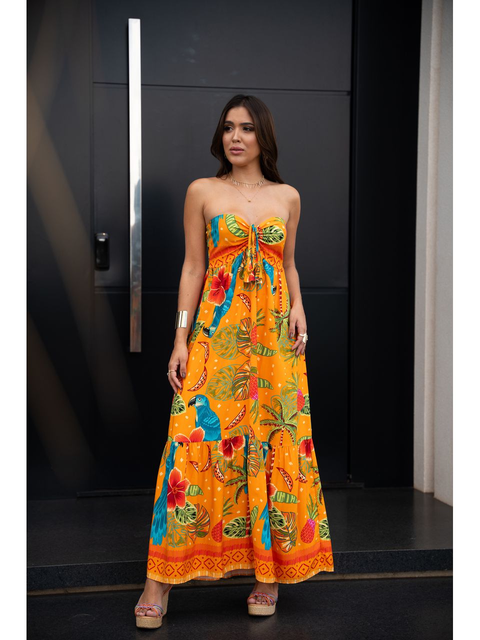 VESTIDO LONGO TALIA LARANJA EST ARARA - 0006630205 - ISABELA MENEZES