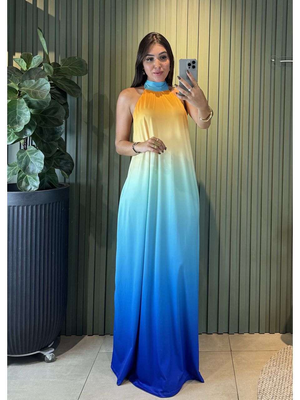 VESTIDO LONGO LENITA AMARELO / AZUL - 0009320224 - ISABELA MENEZES