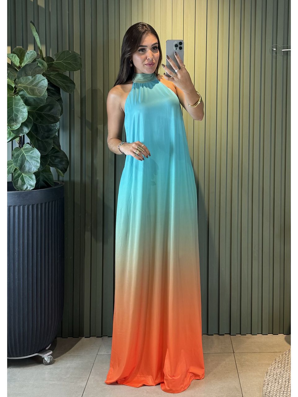 VESTIDO LONGO LENITA VERDE / LARANJA - 0009320220 - ISABELA MENEZES