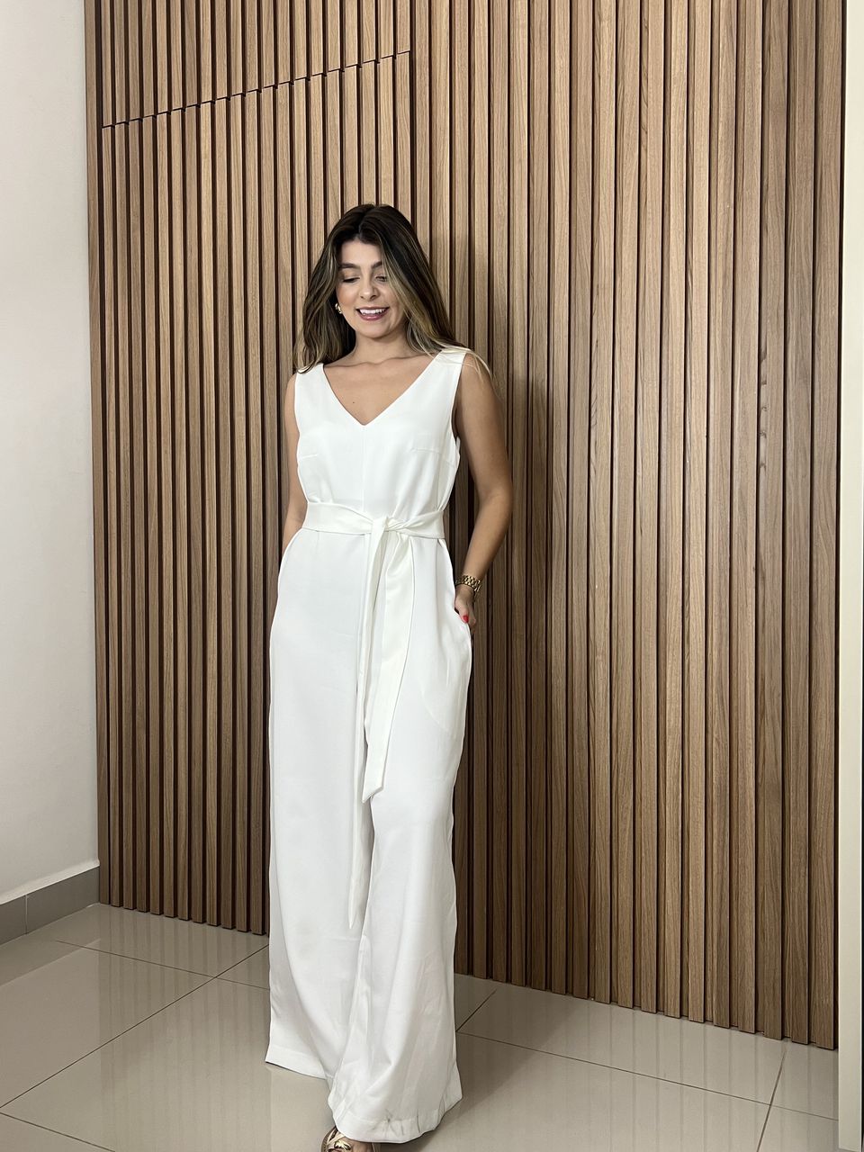 Macacão Pantalona Alfaiataria Branco