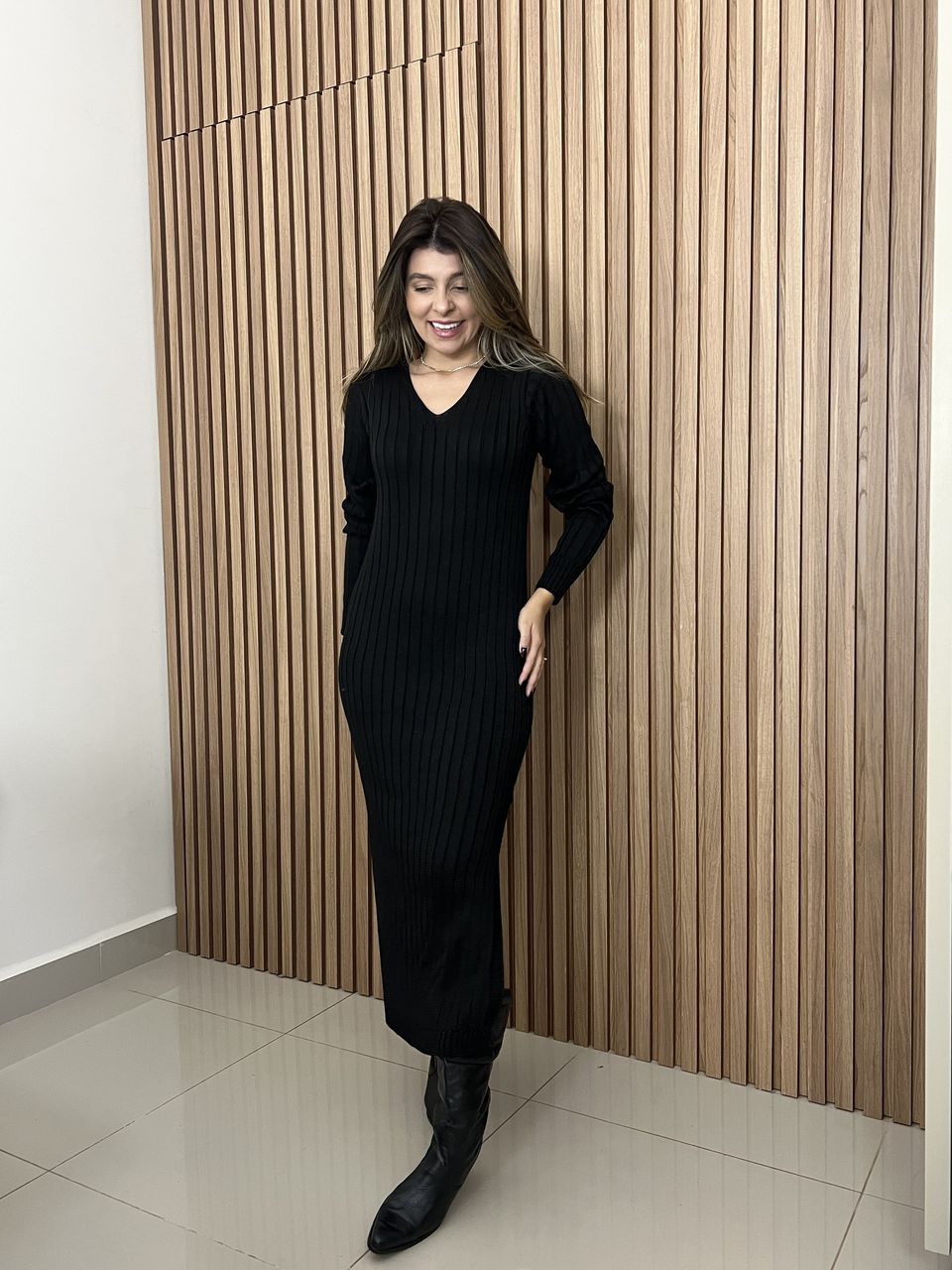 Vestido Midi Tricot Preto