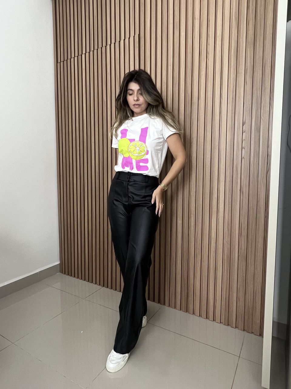 Calça Pantalona Couro Ecológico