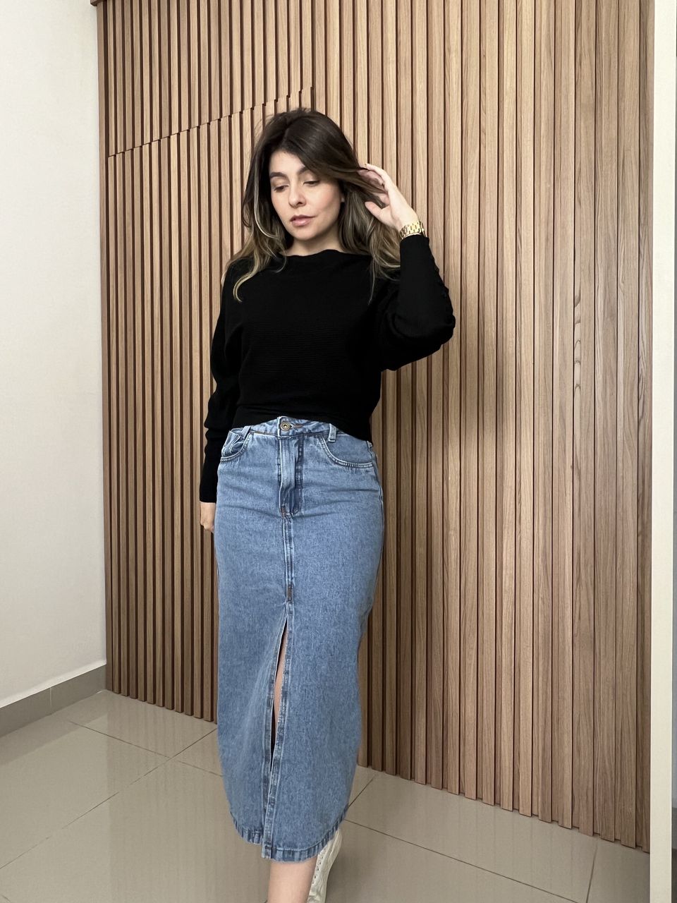 Saia Jeans Midi