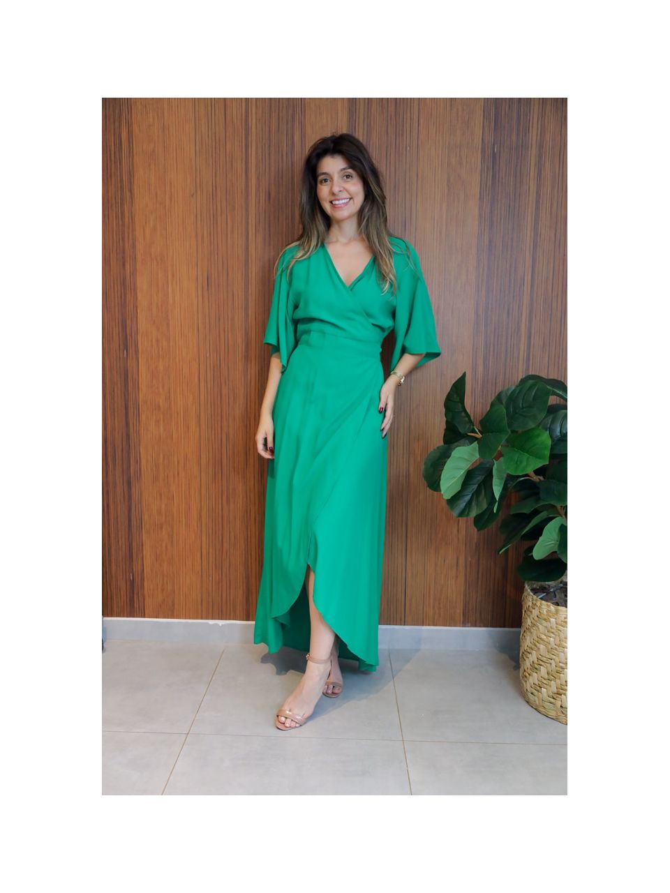 Vestido Cora Envelope Verde Bandeira