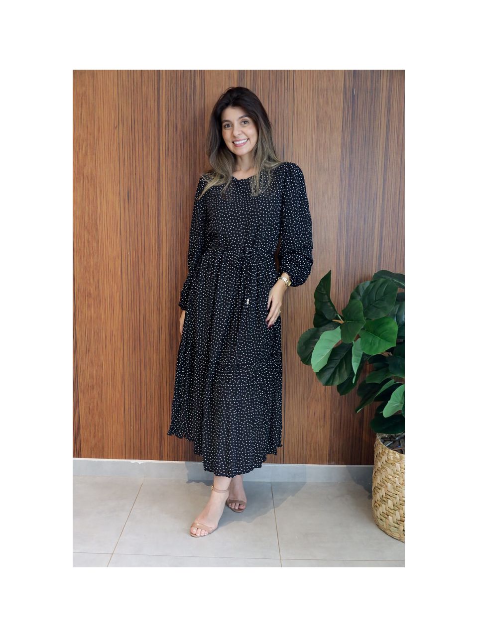 Vestido Dorama Preto Bolinha