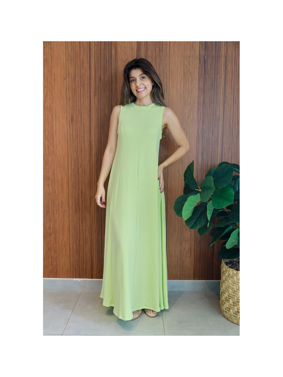 Vestido Regata Moletinho Verde Lima