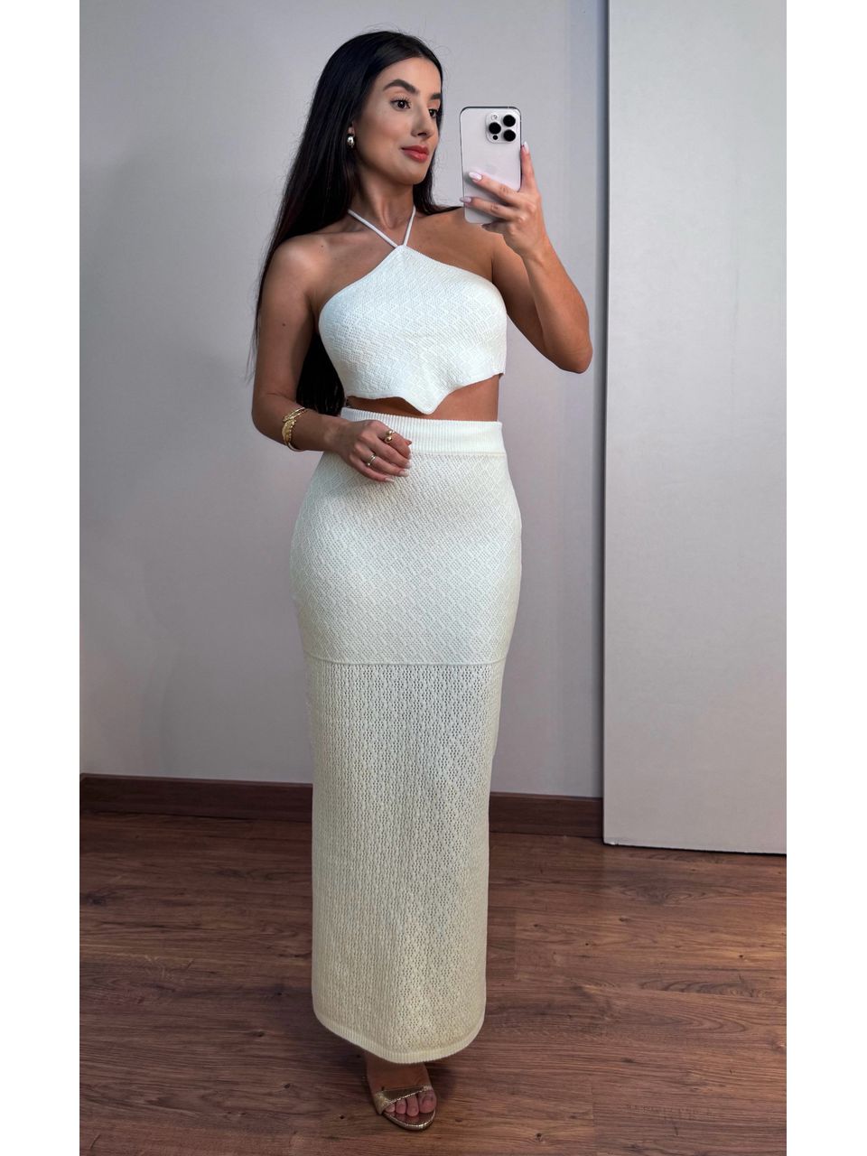 CONJUNTO MAIA OFF WHITE SAIA MIDI E CROPPED - Larih Mercurio