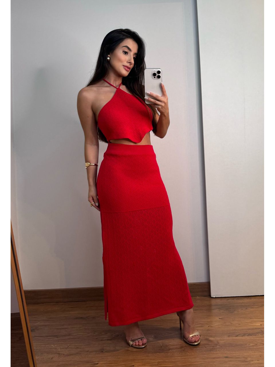 CONJUNTO MAIA VERMELHO SAIA MIDI E CROPPED - Larih Mercurio