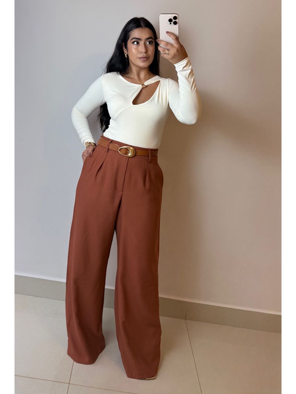 CALÇA WIDE LEG MARROM - Larih Mercurio