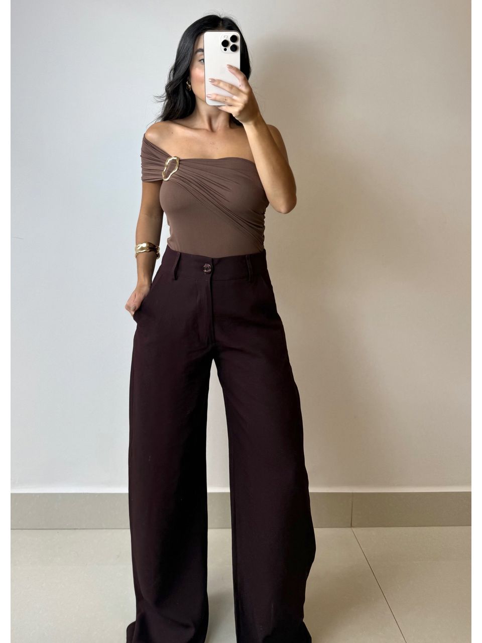 CALÇA WIDE LEG CAFÉ - Larih Mercurio