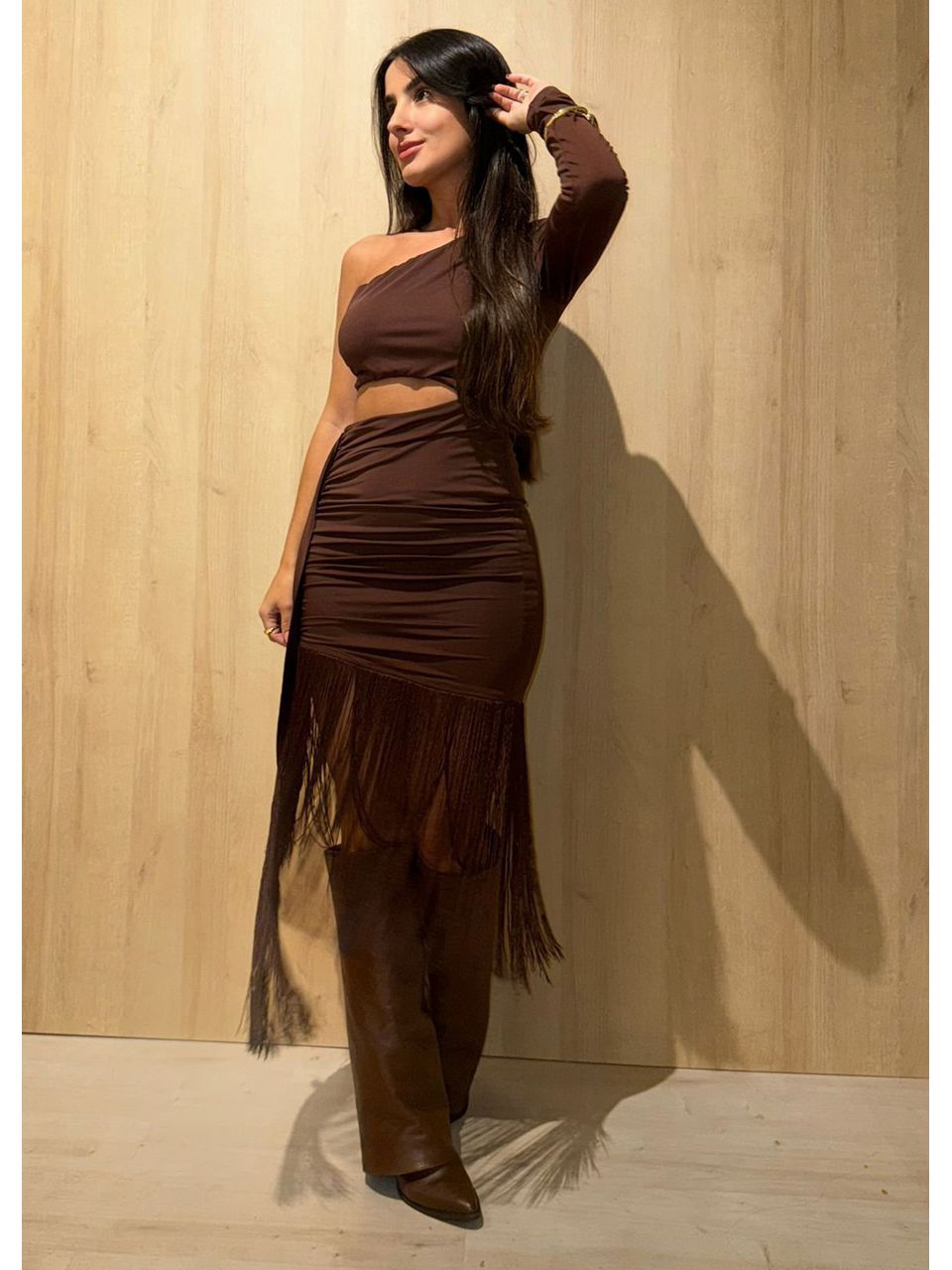 VESTIDO FRANJA MARROM - Larih Mercurio
