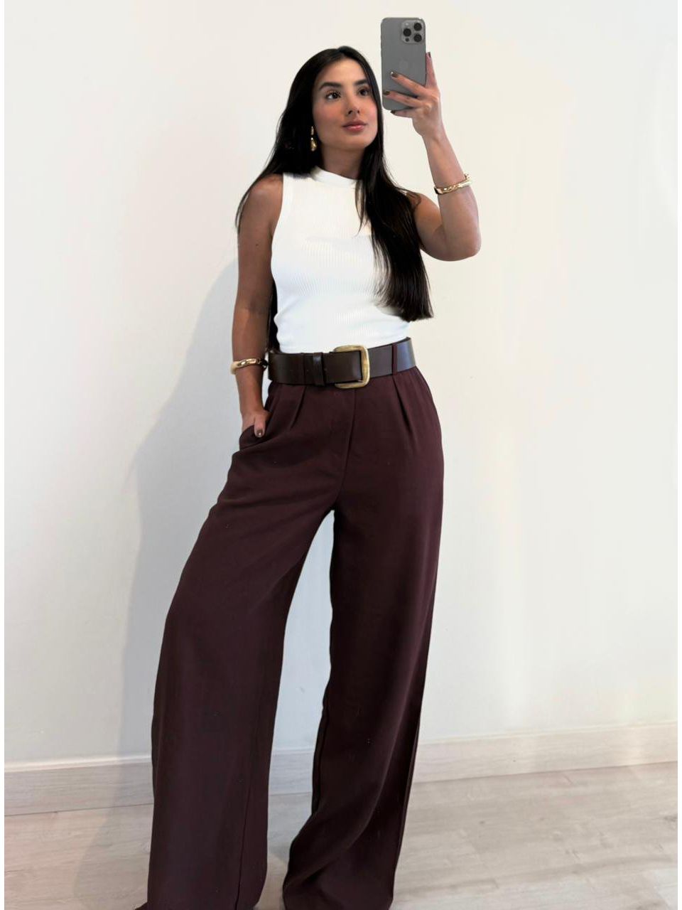 CALÇA WIDE LEG MARROM - Larih Mercurio