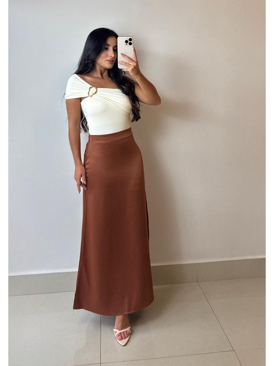 SAIA MIDI ACETINADA MARROM - Larih Mercurio