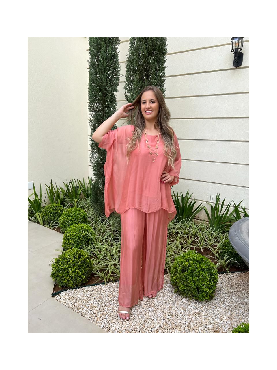 Conjunto Theodora Seda Italiana Rosê