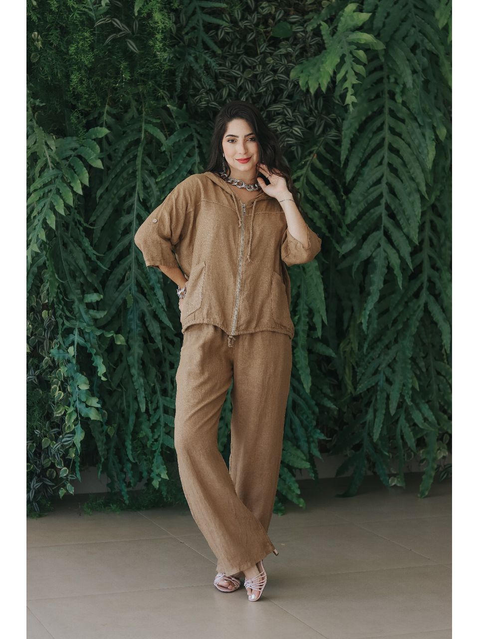 Conjunto Perla Linho Italiano Caramelo