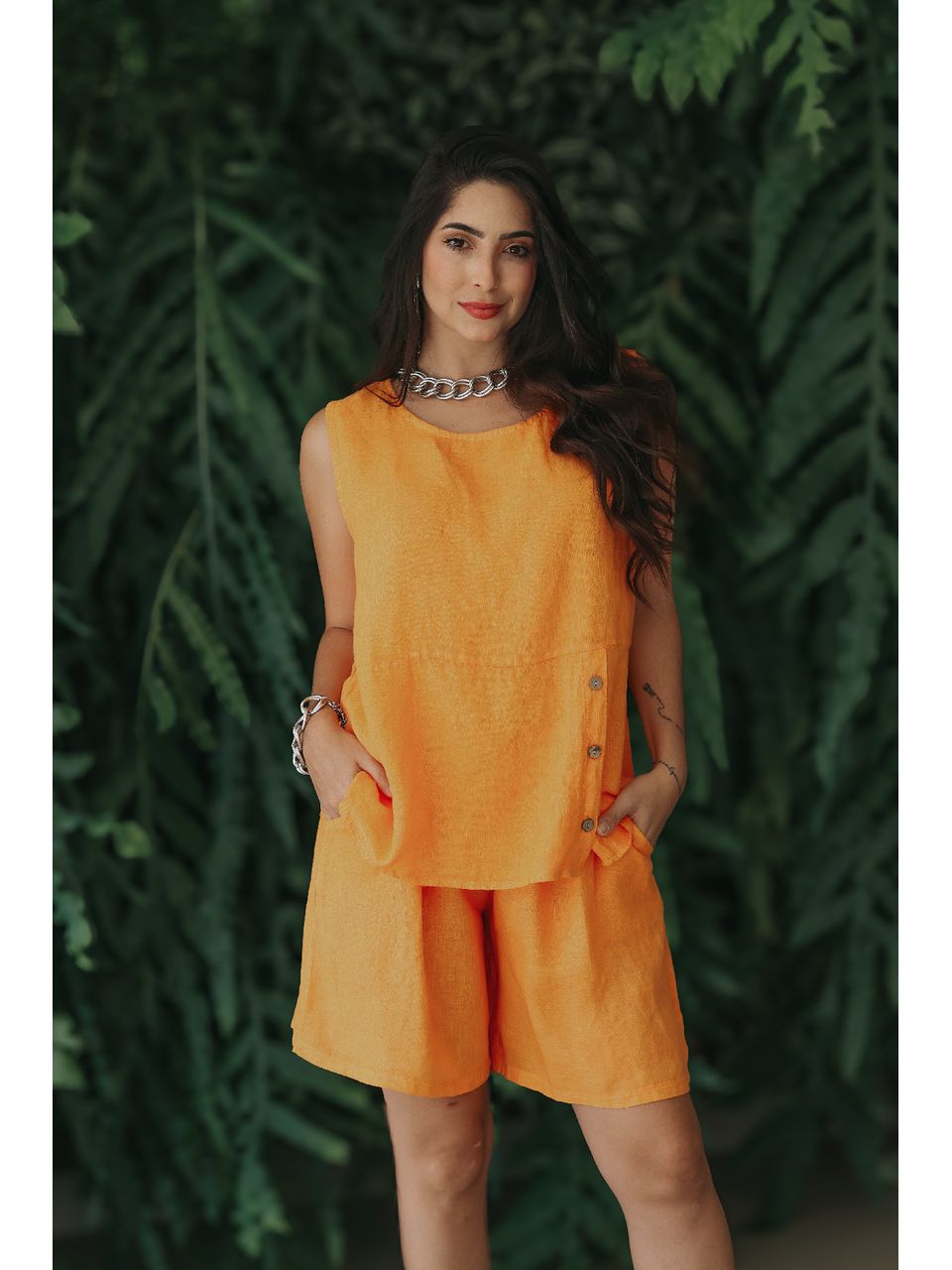 Conjunto Coraline Linho Italiano Laranja