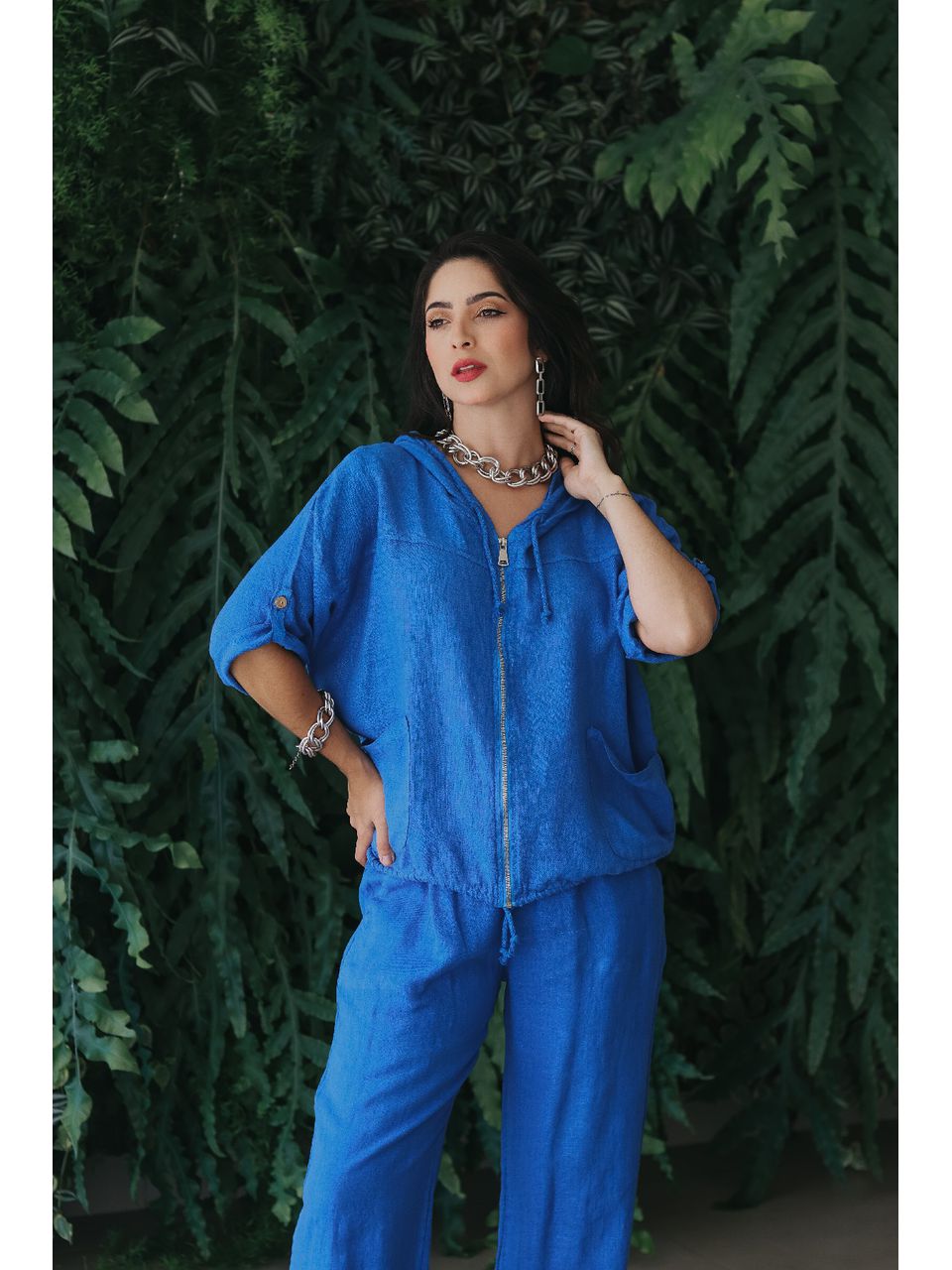 Conjunto Perla Linho Italiano Azul Royal