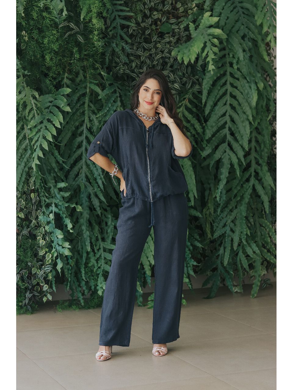 Conjunto Perla Linho Italiano Azul Marinho