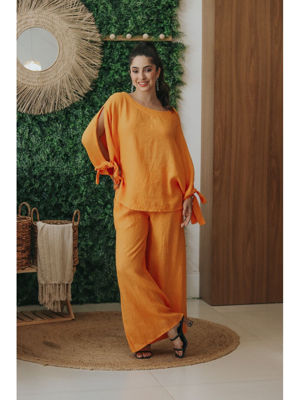 Conjunto Ana Linho Italiano Laranja
