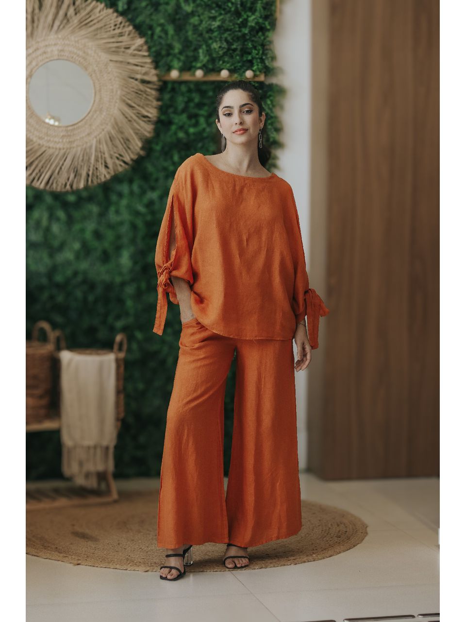Conjunto Ana Linho Italiano Terracota