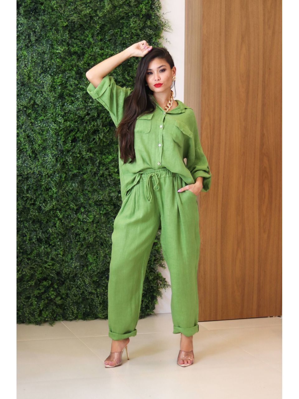 Conjunto Clássico Linho Italiano Verde Pistache