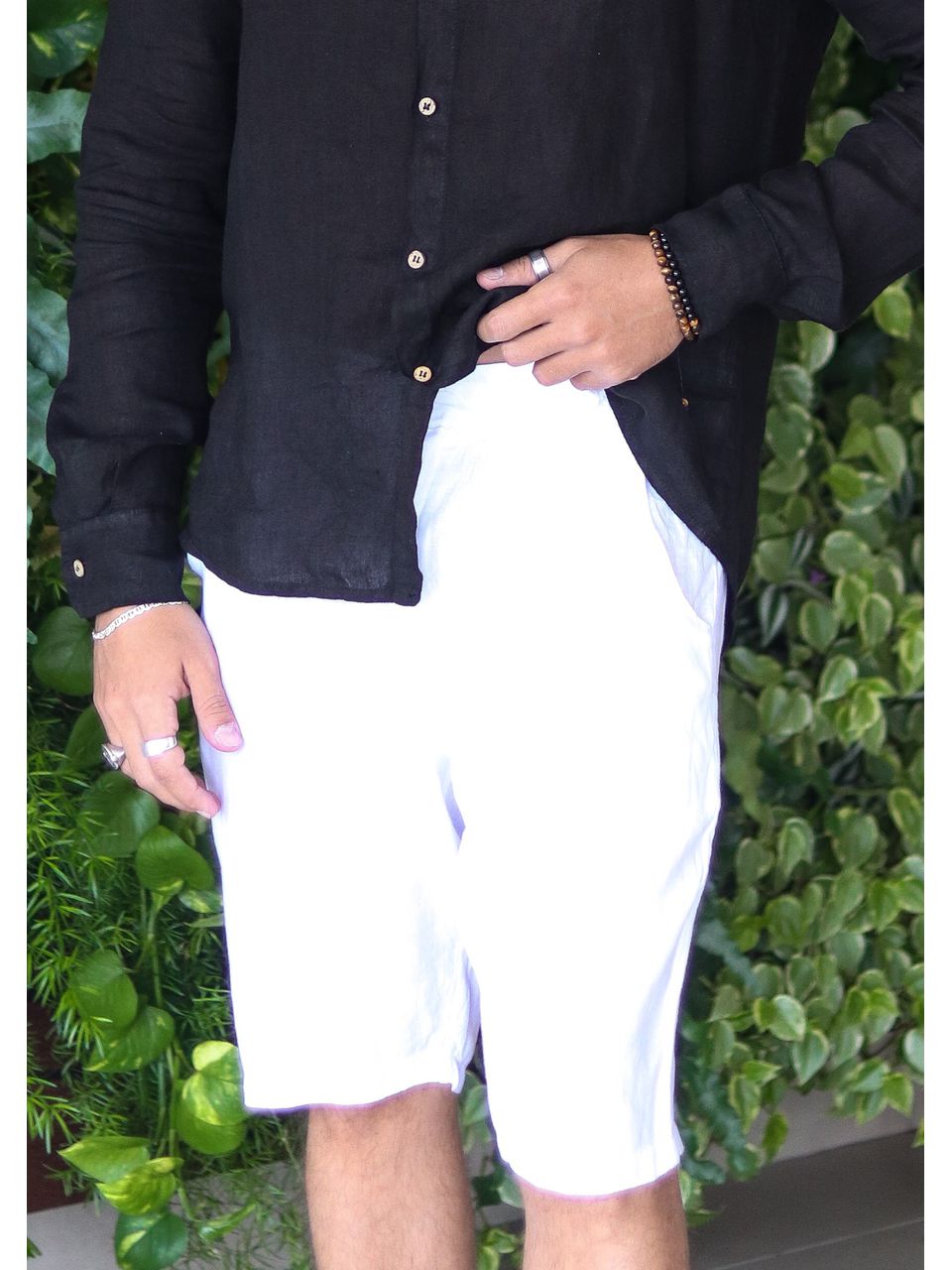 Bermuda Masculina Benício Linho Italiano Preta