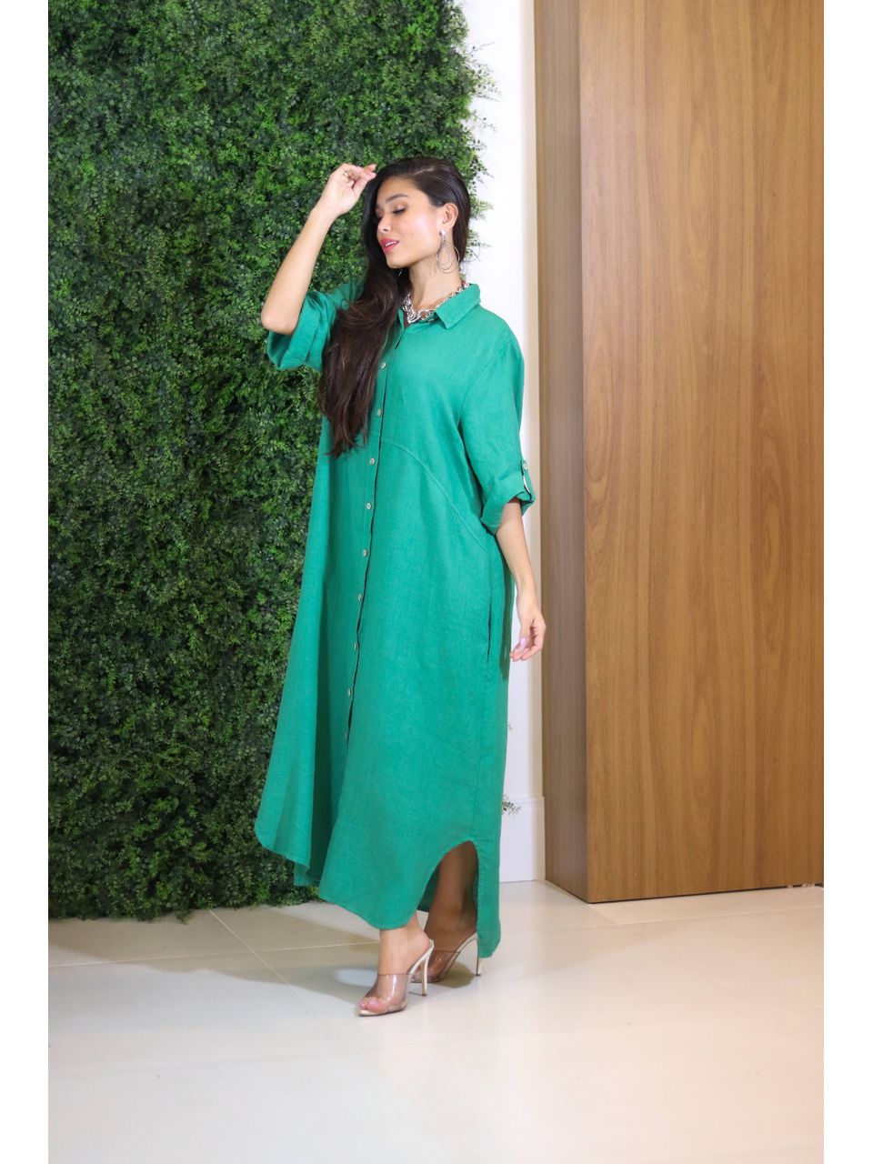 Chemise Classica Linho Italiano Verde Bandeira