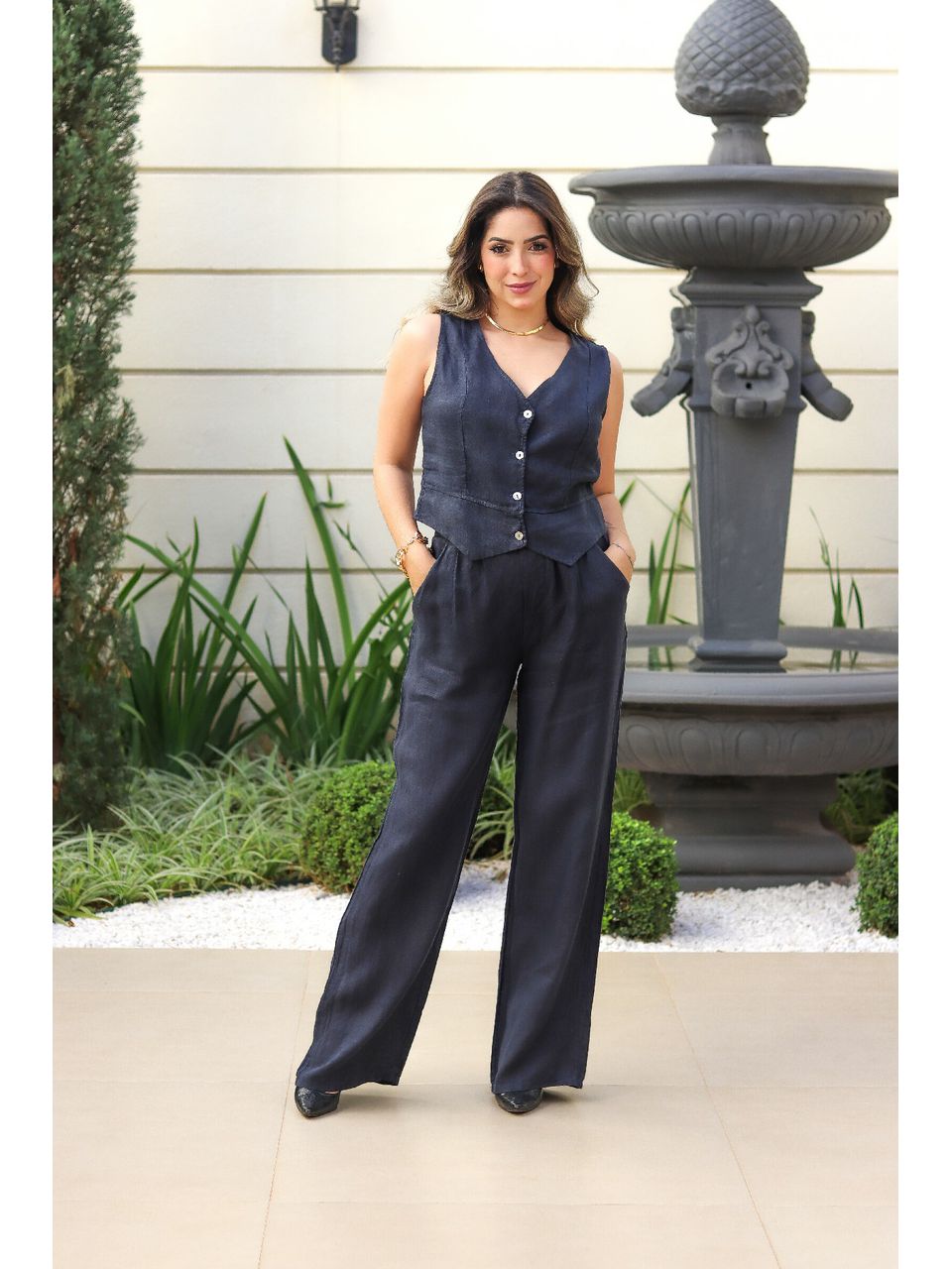 Conjunto Adele Linho Italiano Azul Marinho