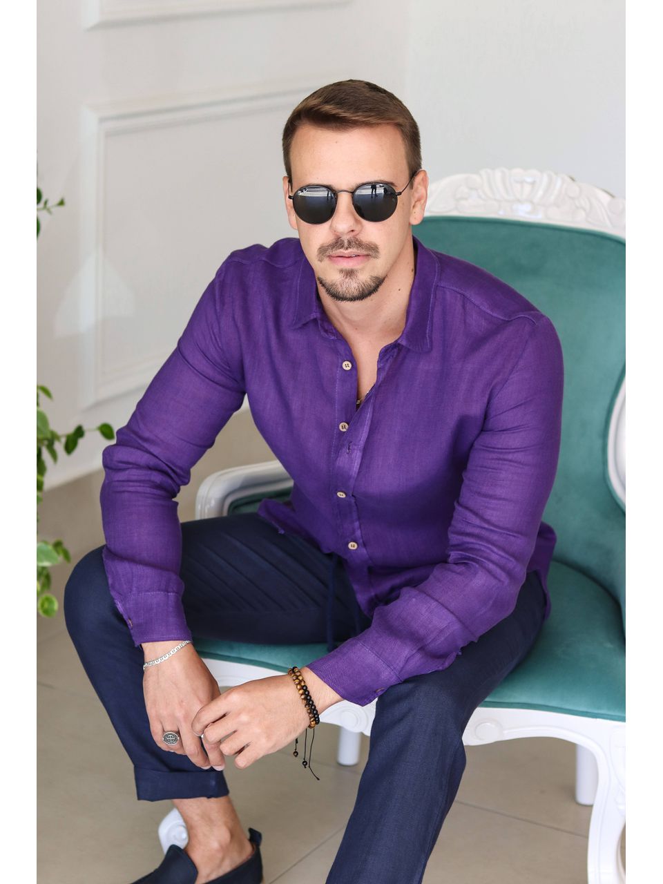 Camisa Masculina Manga Longa Samuel - Linho Italiano Roxa