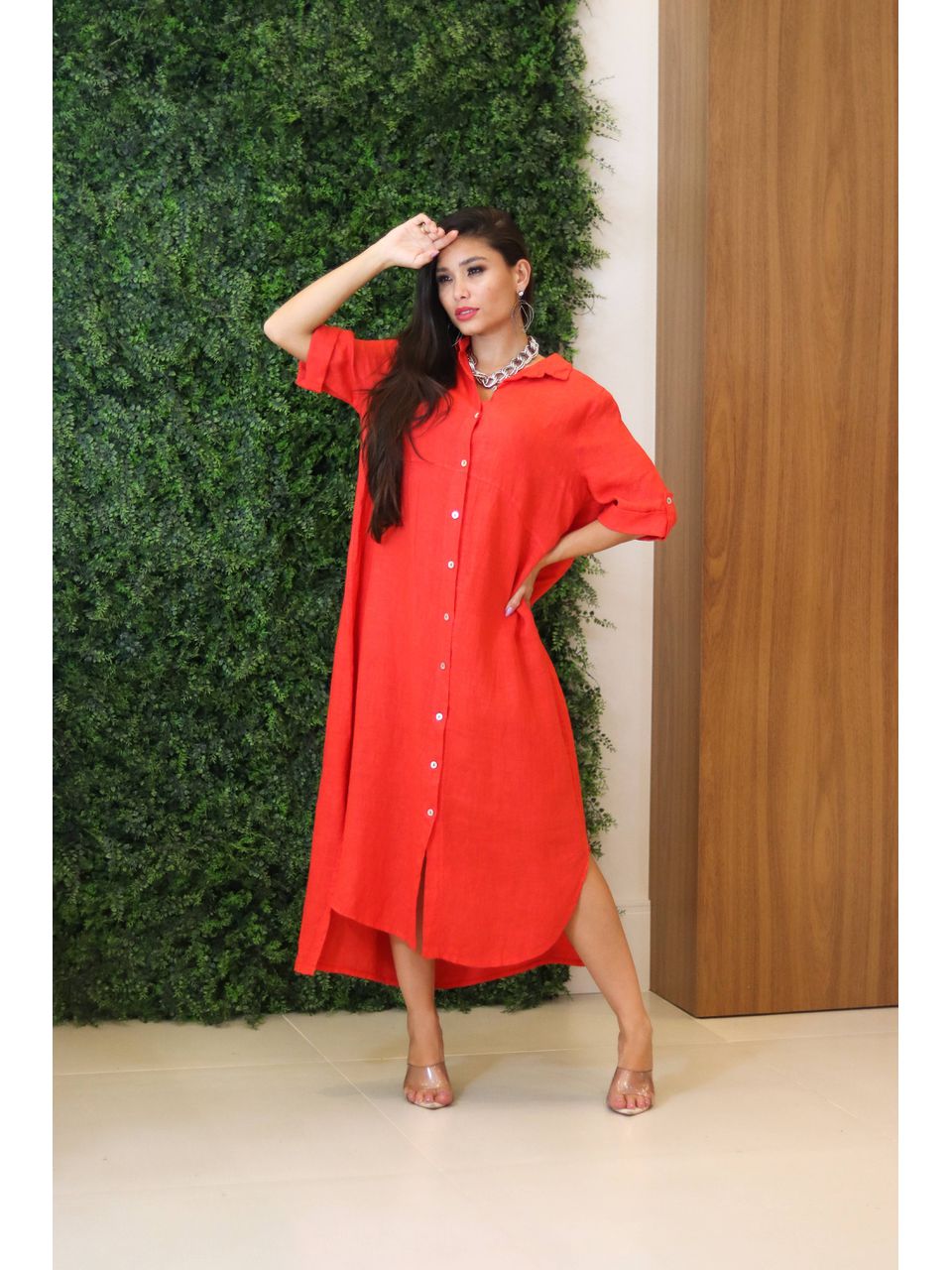 Chemise Classica Linho Italiano Vermelho