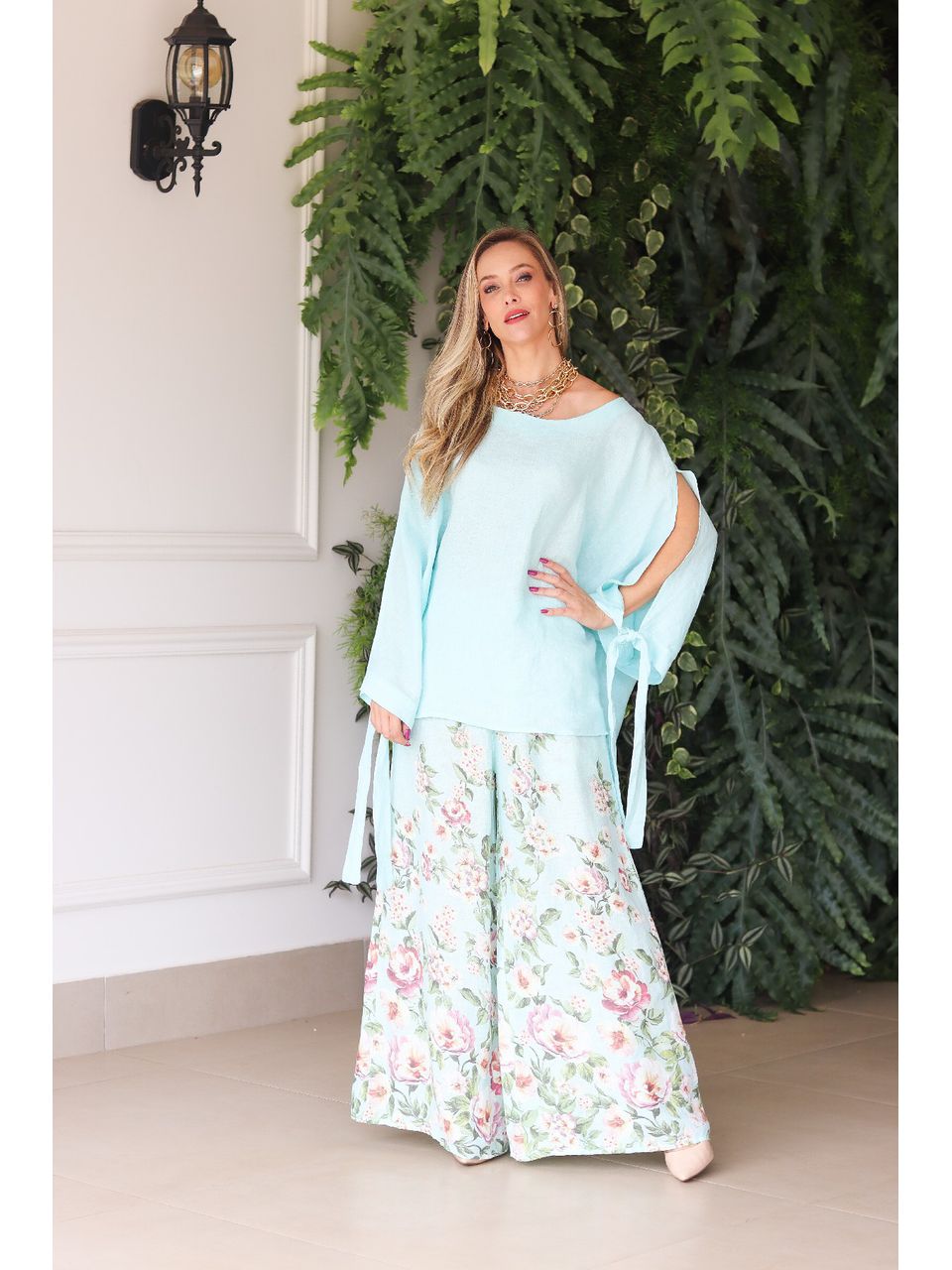 Conjunto Claudia Linho Italiano Verde Agua 