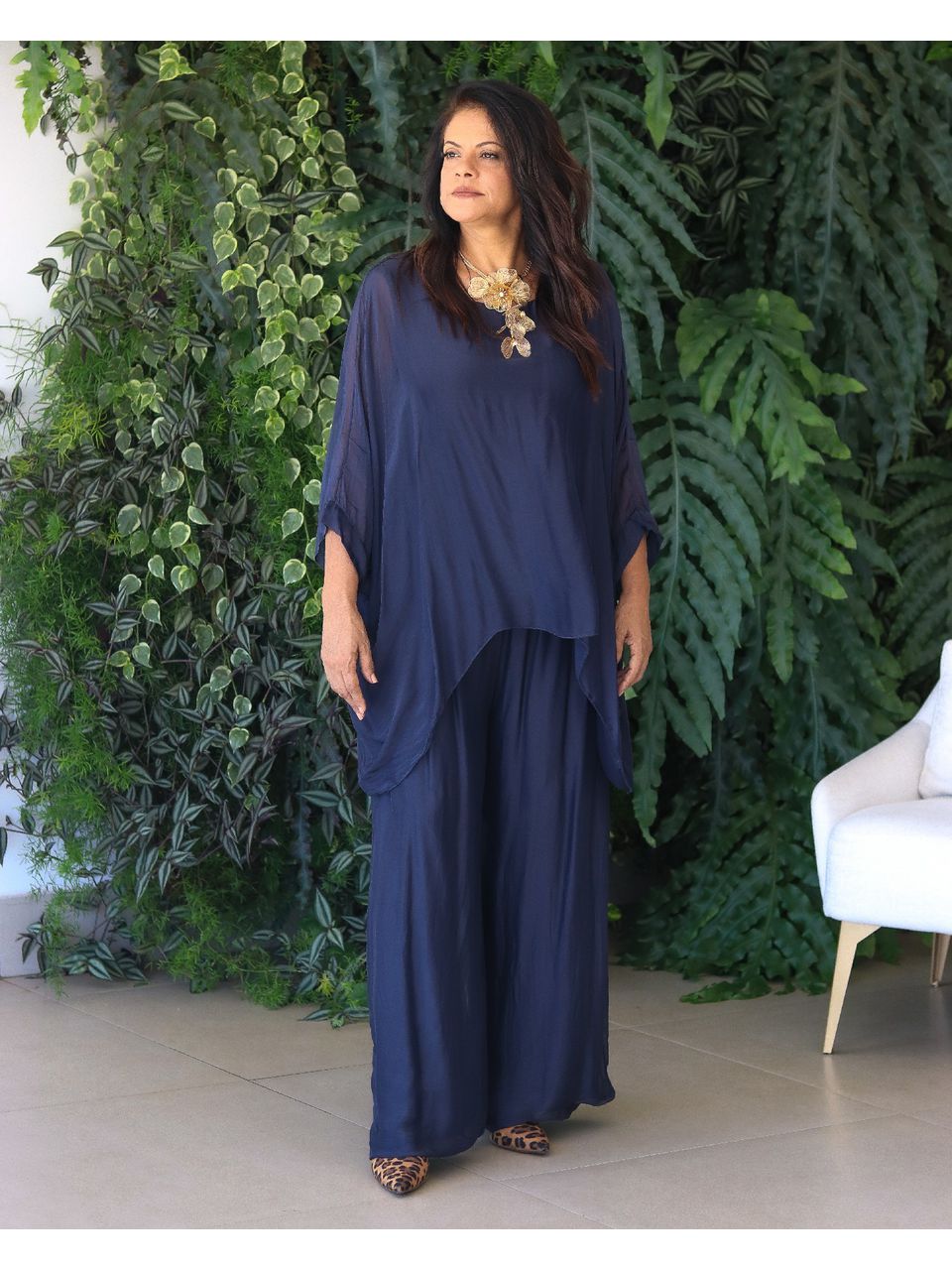 Conjunto Theodora Seda Italiana Azul Marinho