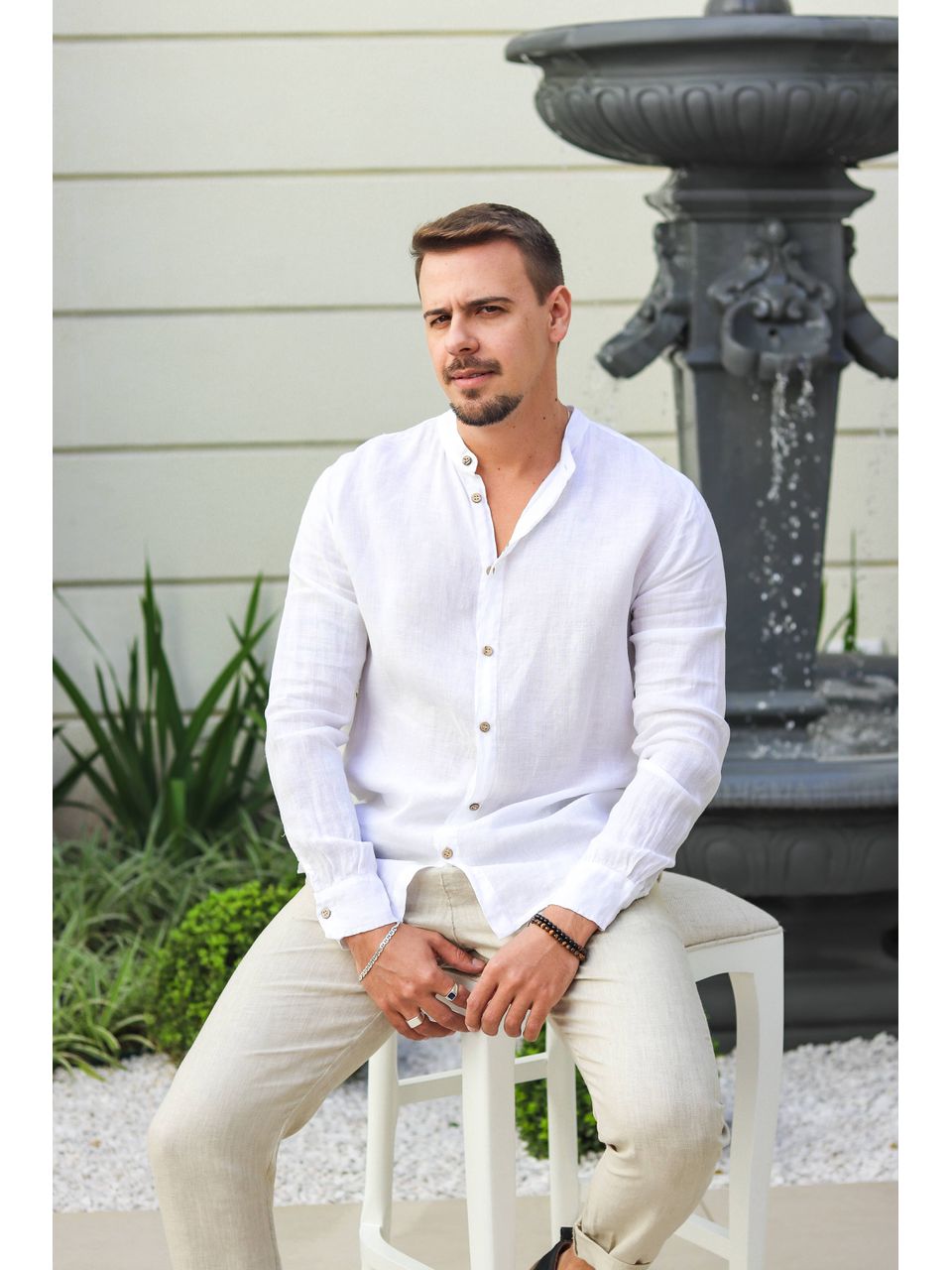 Camisa Masculina Enrico Linho Italiano Branca