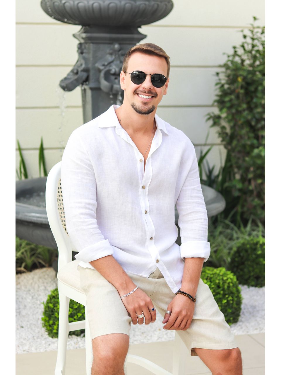 Camisa Masculina Manga Longa Samuel - Linho Italiano Branca