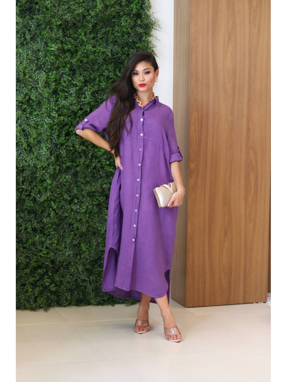 Chemise Classica Linho Italiano Roxo