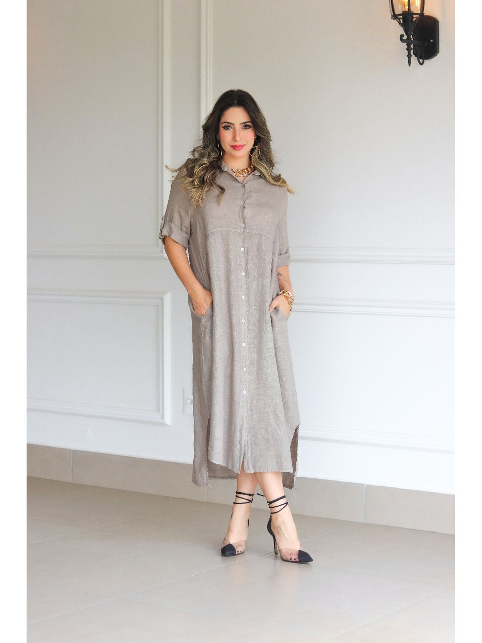 Chemise Classica Linho Italiano Fendi