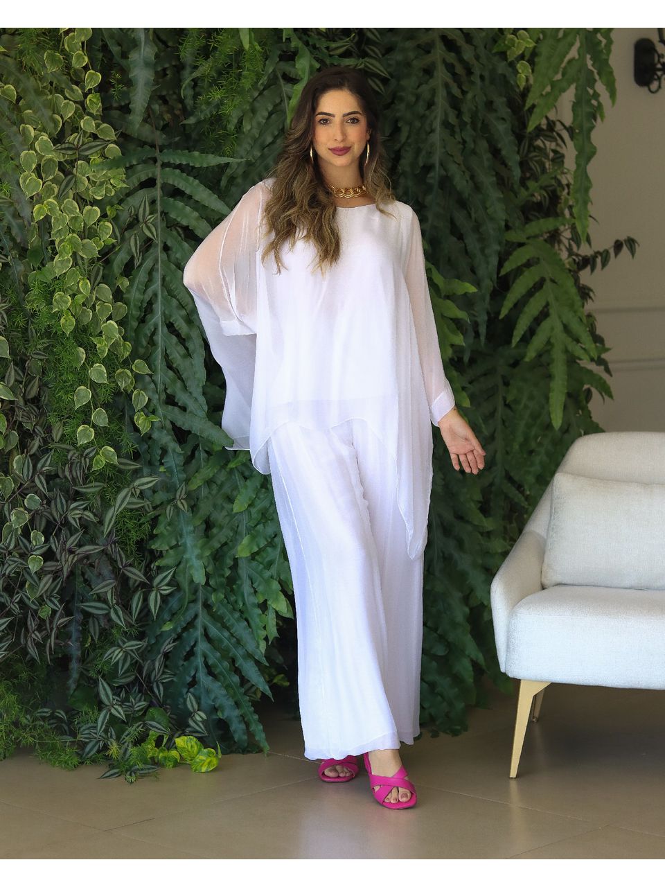Conjunto Theodora Seda Italiana Branco