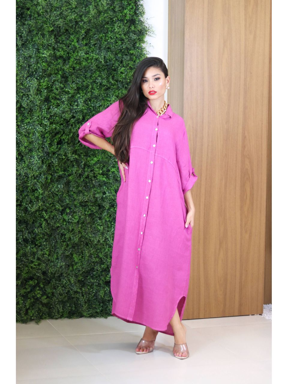 Chemise Classica Linho Italiano Magenta