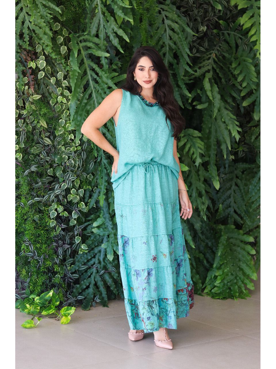 Conjunto Alessandra Linho Italiano Verde Menta