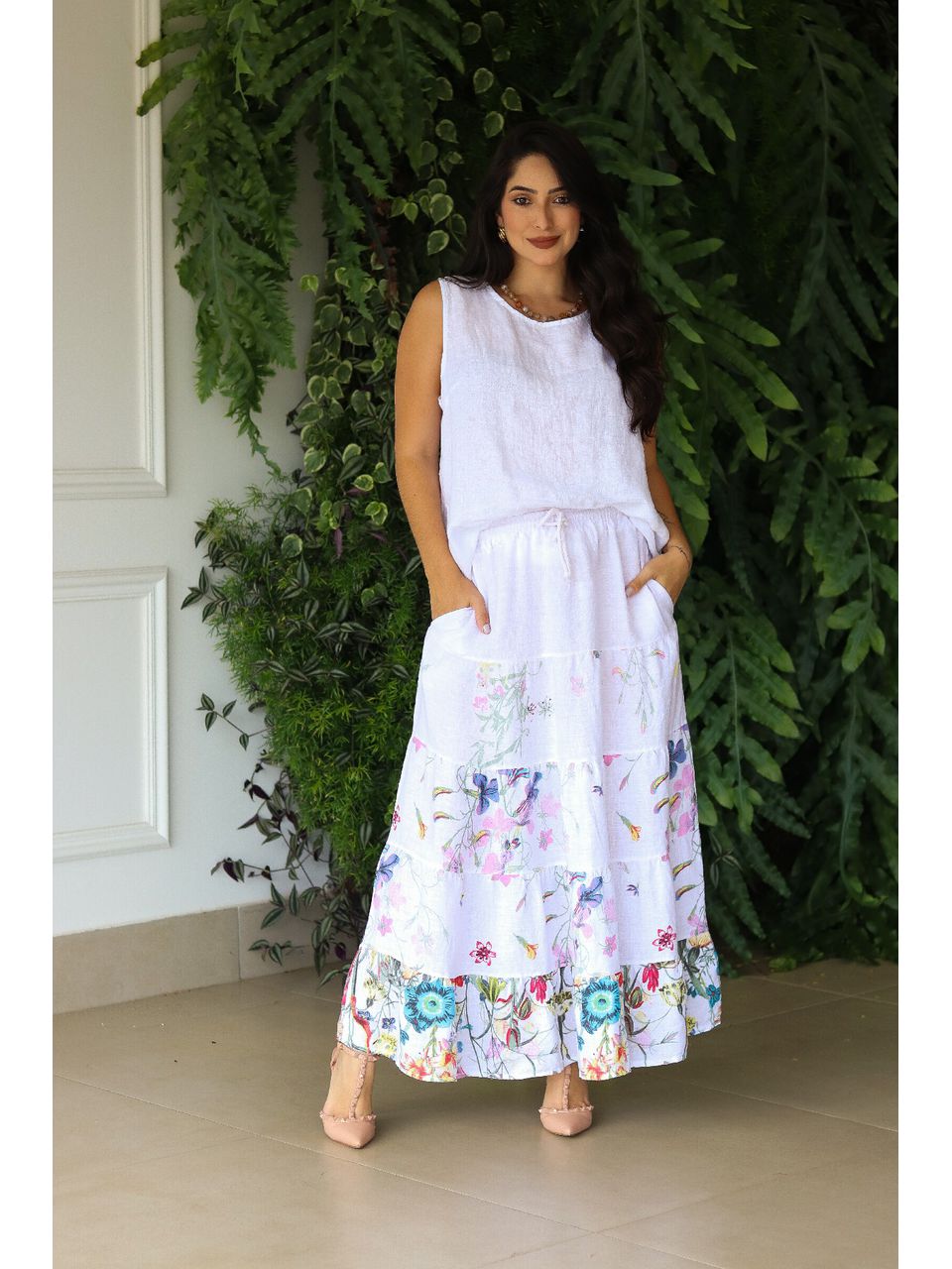 Conjunto Alessandra Linho Italiano Branco