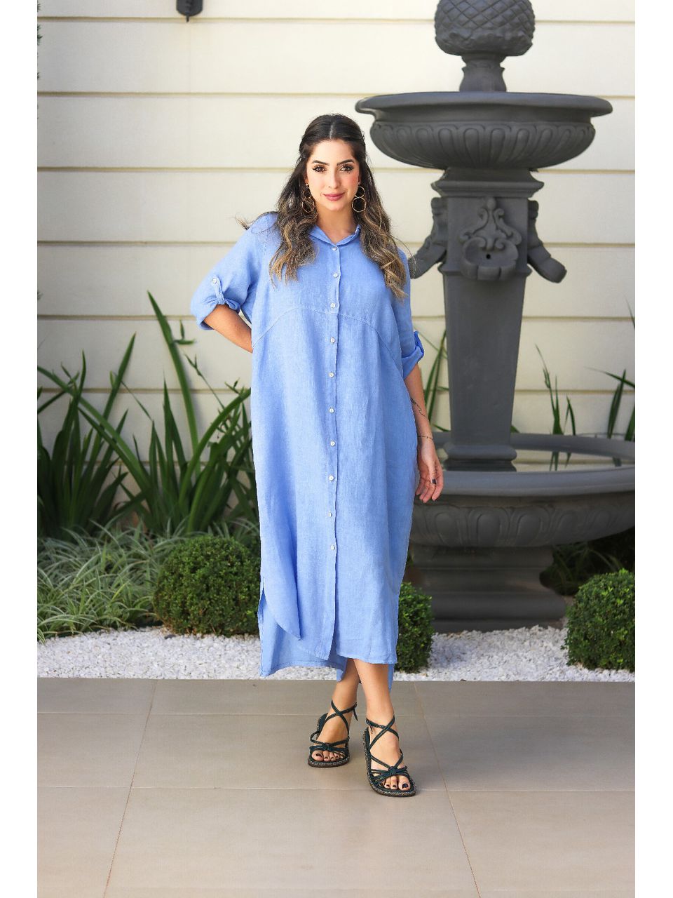 Chemise Classica Linho Italiano Azul Hortênsia