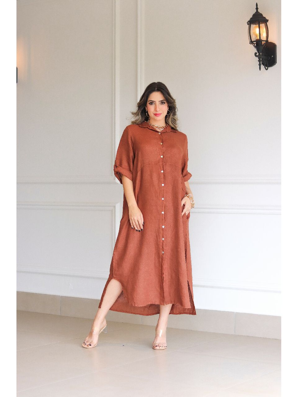 Chemise Clássica Linho Italiano Telha