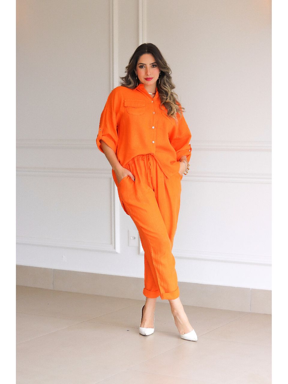 Conjunto Clássico Linho Italiano Laranja
