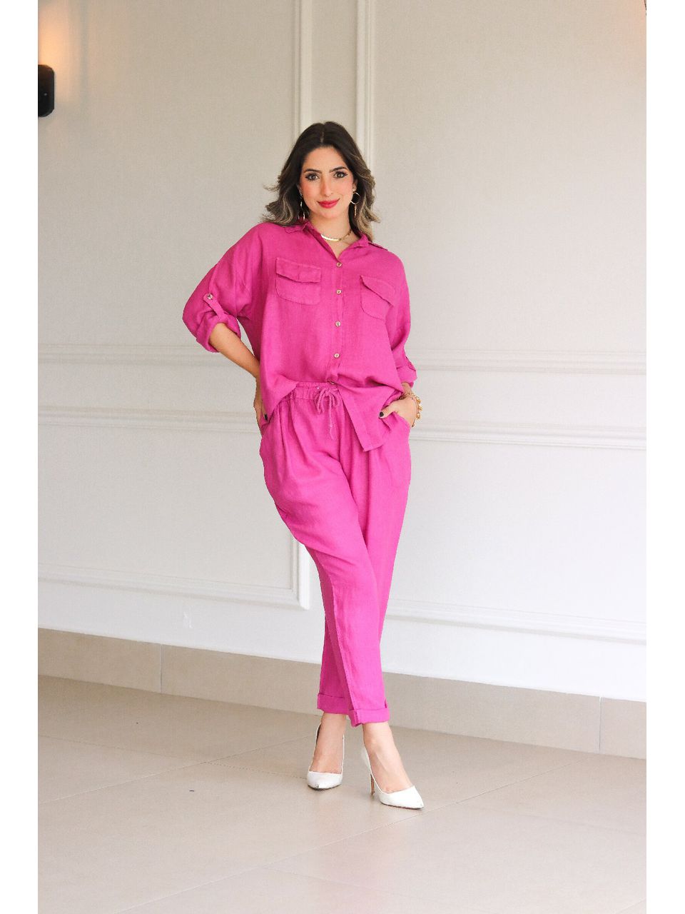 Conjunto Clássico Linho Italiano Magenta