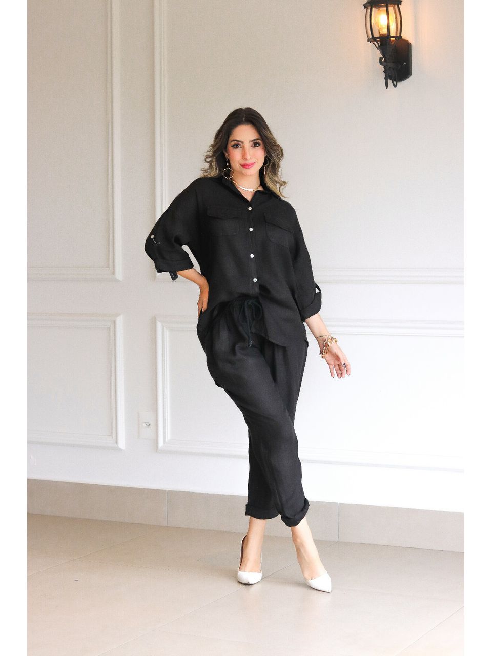 Conjunto Clássico Linho Italiano Preto
