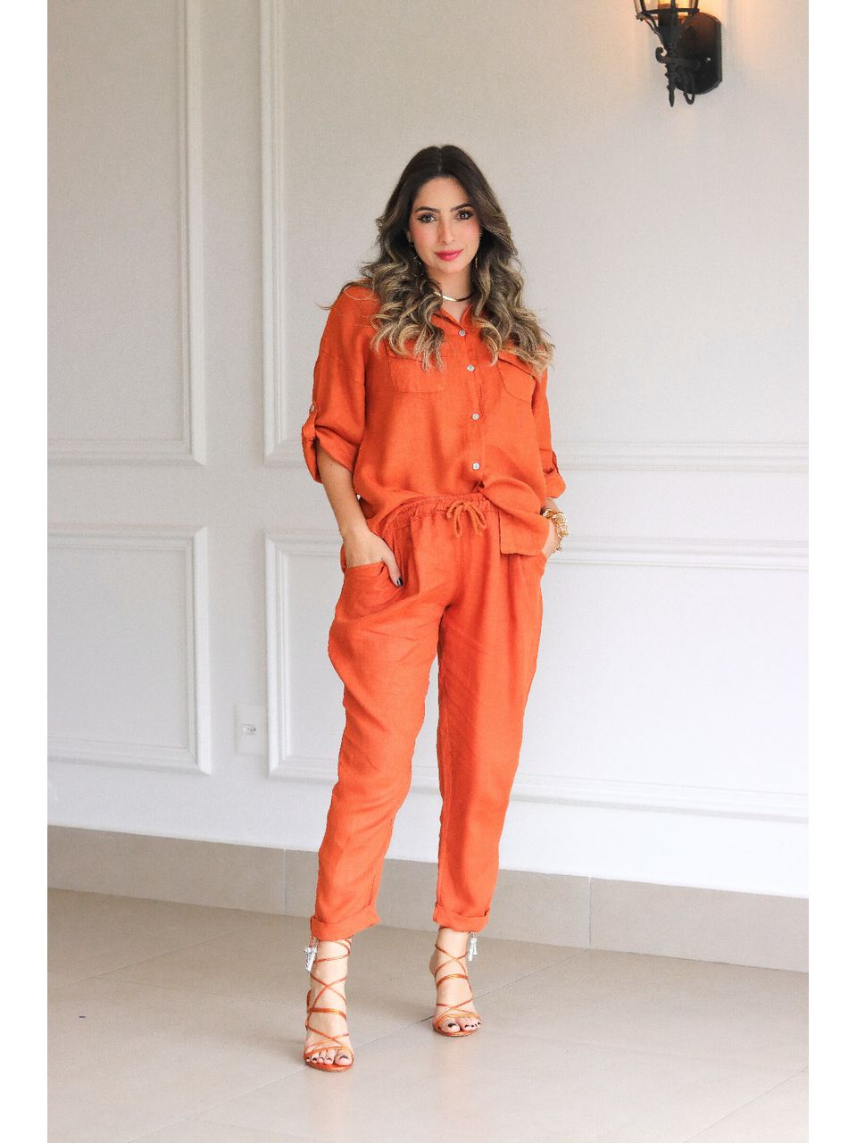 Conjunto Clássico Linho Italiano Terracota