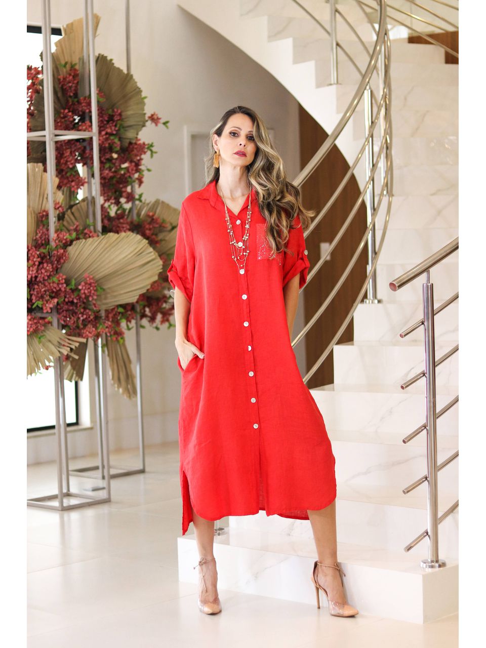 Chemise Diva Linho Italiano Vermelho